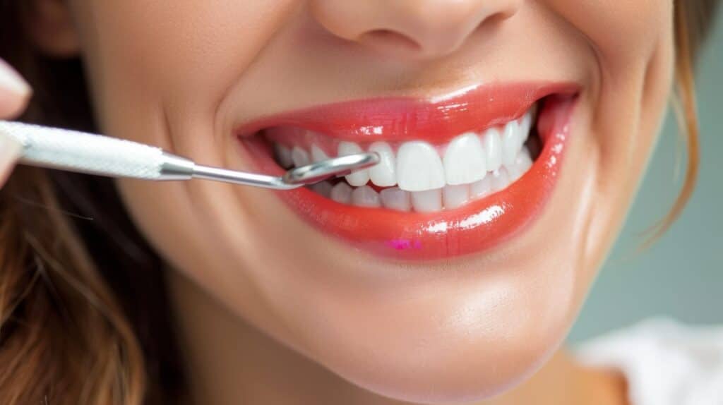 woman smiling and with dental equipment