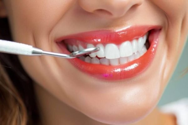 woman smiling and with dental equipment